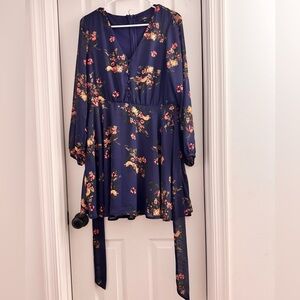 Lulu's Navy Floral Dress with Long Sleeves